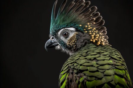 Portrait of a beautiful parrot on a black background in the studioの写真素材