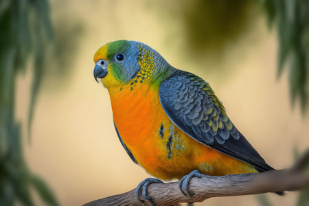 Colorful parrot sitting on a branch in the park in Australiaの写真素材