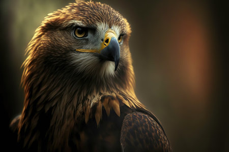 Portrait of a golden eagle on a background of the forest.