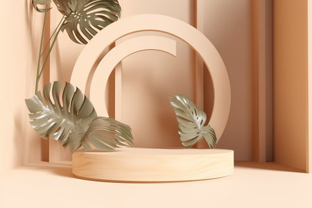 3d shape for products display presentation. Pastel minimal wall scene. Pedestal podium display.の素材