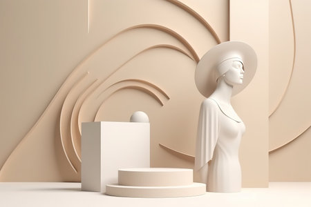 3d shape for products display presentation. Pastel minimal wall scene. Pedestal podium display.の素材
