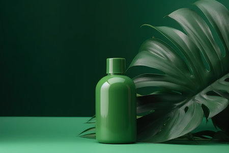 Premium podium background for the presentation cosmetic product with bottle green tropical plant leaf for beauty treatment productsの素材