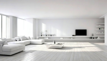 Interior of modern white apartment panorama.の素材