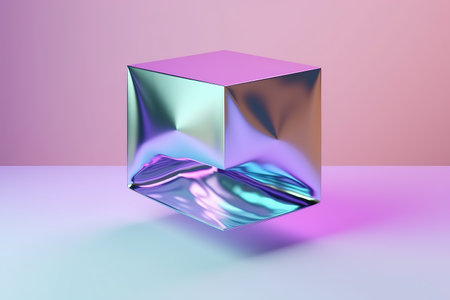 3d crystal glass cube with refraction and holographの素材