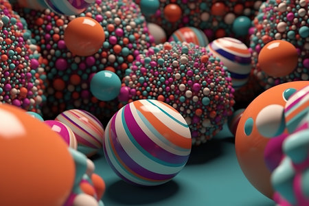 Colorful 3D spheres create a vibrant abstract wallpaper.の素材