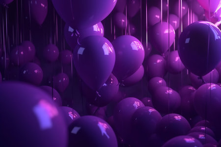 Abstract background of shiny purple spheres with reflections.の素材