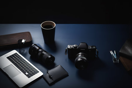The photographer's desk, digital camera accessoriesの素材