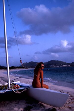 Nude swimmer in Orient Bay, St. Martinの写真素材