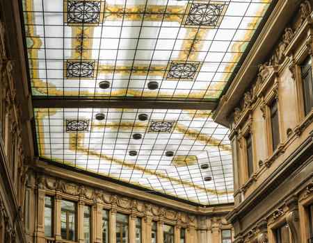 the decorated glass ceiling of Galleria Alberto Sordi in Rome finished building in 1922のeditorial素材