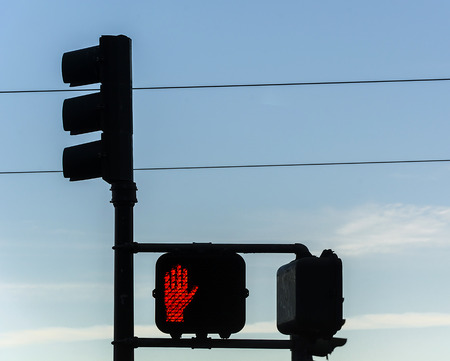 traffic lights with red stop signal for pedestrianの写真素材