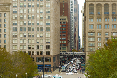 Chicago, IL, USA, october 27, 2016: streets of Chicago at daytime. Chicago, colloquially known as the Windy City , is the third most populous city in the USA, following New York and Los Angelesのeditorial素材