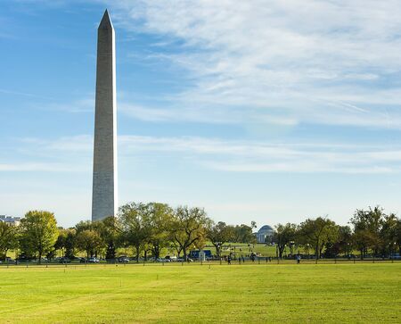 Washington Monument with Jefferson Memorial in background in Washington DCのeditorial素材