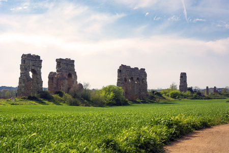 Parco degli acquedotti along the Appian way in Romeの写真素材