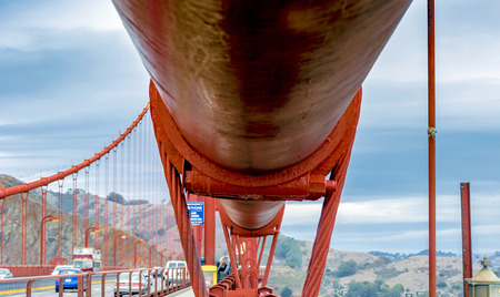 san francisco, CA, USA, october 26, 2016: Detail of the main sustaining cable of the Golden Gate...
