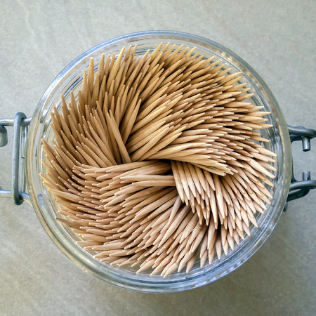 aerial view of a group of toothpicks in a glass jarの写真素材