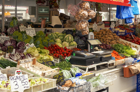 Rome, Italy, march 24, 2017: Scene at the greengrocer in the new Testaccio Neighborhood market in Rome, Italyのeditorial素材