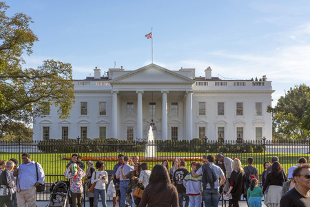 Washington D.C., USA, october 29, 2016: Tourists in front of the White House. It is the official residence and principal workplace of the President of the United States.のeditorial素材