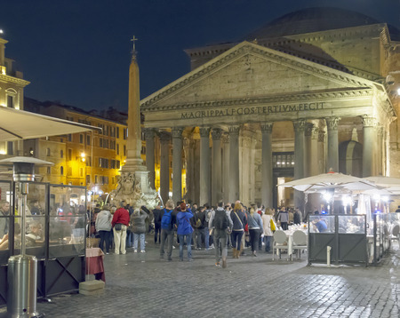 Rome, Italy, march 24, 2017:  Pantheon at night with open restaurants and touristsのeditorial素材