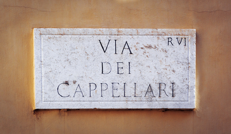Via dei Cappellari street marble sign on the wall in Rome, Italyの写真素材