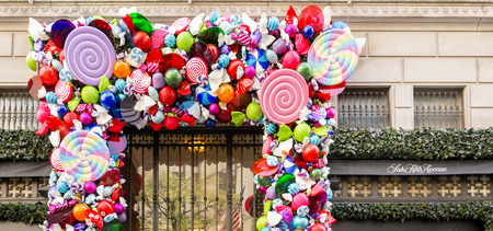 New York, USA, november 1st, 2016: Sacks Fifth Avenue luxury department store Holidays decoration titled `Land of 1000 Delights` in Manhattanのeditorial素材