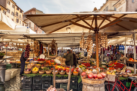 Rome, Italy, february 18, 2017: fruits and vegetables on sale in the public market of Campo de Fiori, Rome, Italyのeditorial素材
