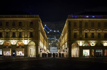 Turin, Italy, december 2017: christmas lights in via Roma, Turin, Italy with constellation and astronomy main themeのeditorial素材