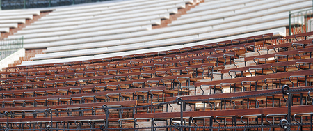 detail of a spanish plaza de toros with wooden seatsのeditorial素材