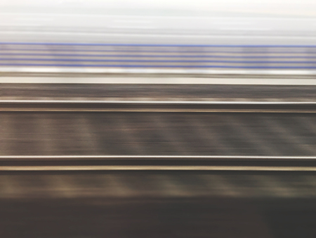 Railways seen from a running train. Speed and transport conceptの写真素材