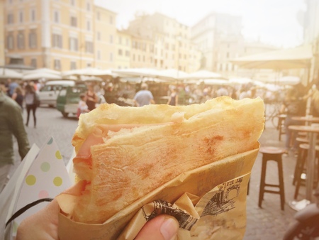 Street food in Rome is focaccia stuffed with mortadellaのeditorial素材