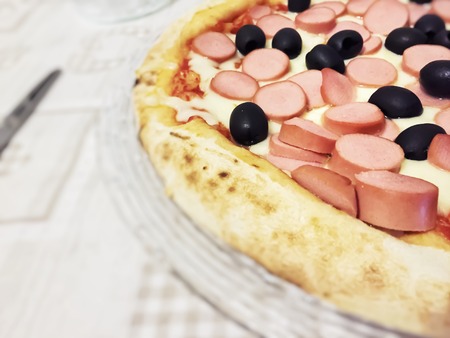 Close up of Italian stuffed pizza. Italian food and restaurant conceptの写真素材