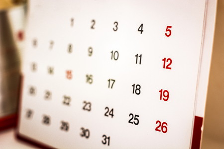 Closeup of numbers on calendar page. Business conceptの写真素材