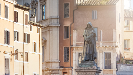 The bronze statue of the philosopher Giordano Bruno in Campo de Fiori in Rome, Italyのeditorial素材