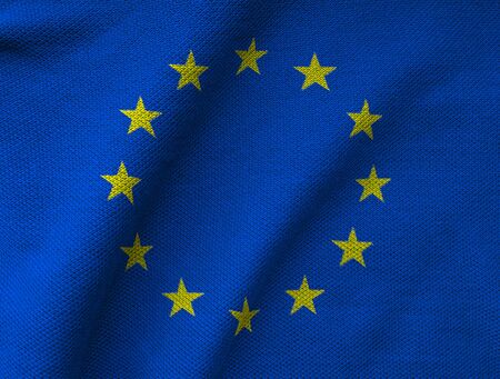 the EU flag printed on a textured Jersey knit fabric. European Union background