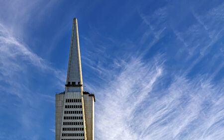 San Francisco, CA, USA, October 2016: the top of the Transamerica Pyramid in San Francisco