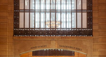 new york, USA, november 2016: archway with signs for 42nd street and Vanderbilt Hall inside New...