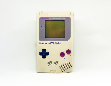 Rome, Italy, December 23, 2020: The Gameboy portable video game console from Nintendo isolated on a white background. Vintage video game console from the 90sのeditorial素材