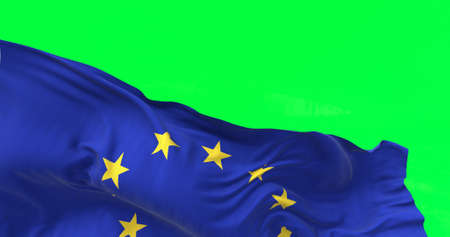 Detail of the flag of The European Union waving in the wind. Economic and finance Community....