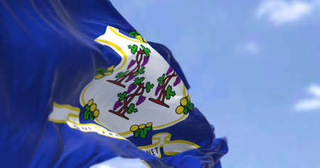 The state flag of Connecticut waving in the wind. Connecticut is the southernmost state in the New England region of the United States. Democracy and independence. US state.の写真素材