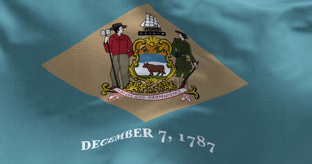 The state flag of Delaware waving in the wind. Delaware is a state in the Mid-Atlantic region of the United States. Democracy and independence. US state.の写真素材