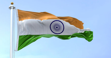 India national flag waving on a clear day. The Republic of India is a country in South Asia....
