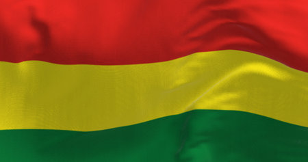 Close-up of Bolivia national flag waving in the wind. The Plurinational State of Bolivia is a State of South America. 3d illustration render. Fluttering fabric backgroundの写真素材