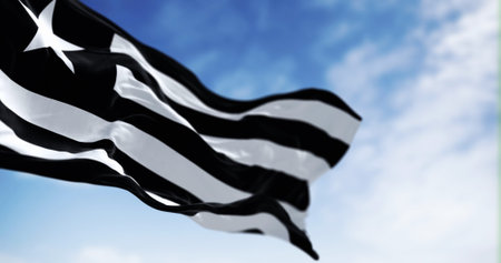Flag of Botafogo football club waving in the wind on a clear day. Brazilian sports club, playing in...