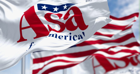 Bentonville, US, June 20 2023: Asa Hutchinson 2024 presidential campaign flag waving with American...