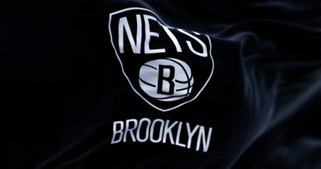 New York City, US, Sept 10 2023: Close-up of Brooklyn Nets waving. American professional basketball...