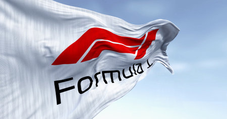 Paris, FR, Feb. 2 2024; close-up of Formula 1 white flag waving on a clear day. illustrative editorial 3d illustration render.のeditorial素材