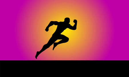 black color man running silhouette vector on pink & yellow color gradient backgroundのイラスト素材