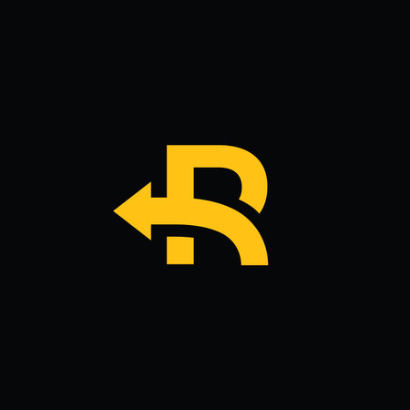 a logo letter R with a backward arrow element indicating a backward directionのイラスト素材