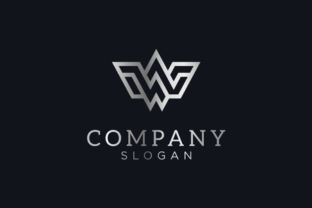 logo consisting of 2 letters w (ww logo) that forms a wing. the color of the silver logo is very elegant and luxurious. editable and easy to customのイラスト素材