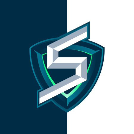 the esports alphabet logo is formed from the letter S and a shield as the background. letter S esports emblemのイラスト素材