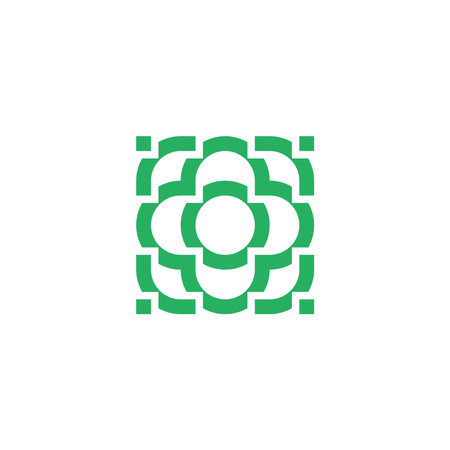 geometric square flower logo. flower blooming digital logo. floral pixel monogramのイラスト素材
